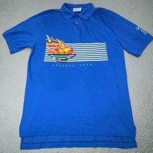 Vintage Hanes Polo Shirt Men Large Blue Summer Olympics 1996 Atlanta USA Golf‎